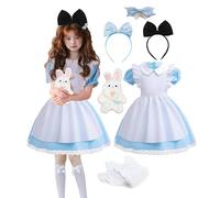 ChouGlow Alice nel paese delle meraviglie vestito da principessa, set da 7 pezzi, per travestimento, carnevale, Natale, Halloween, compleanno, festa (110)