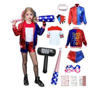 ChouGlow Quinn Costume, Cosplay Outfits con Cappotto, T-shirt, Pantaloncini, Guanti, Vestito Cosplay Costumi per Halloween Carnevale (Bambino, 110)
