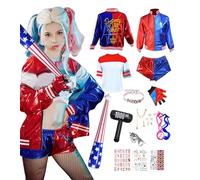 ChouGlow Quinn Costume, Cosplay Outfits con Cappotto, T-shirt, Pantaloncini, Guanti, Vestito Cosplay Costumi per Halloween Carnevale (Adulto, XL)