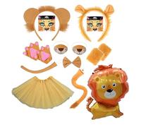ChouGlow Set di 14 costumi da leone, con orecchie di leone e coda di leone, tutù, orecchie, fascia, guanti, carnevale, animali, cosplay, compleanno, feste di carnevale