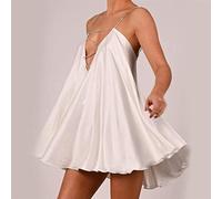 CHOUX Bretelle a Catena da Donna Abito Corto Moda Solido Cavo Scollo a V A-Line Mini Flared Dress Party Club Backless-White, S