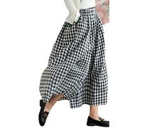 chouyatou - Pantaloni da donna in cotone e lino, elastico in vita, a quadri, stile Gingham, a gamba larga, capri, palazzo, nero, XL