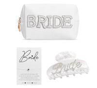 Chovbe Set regalo "Bride to Be", borsa per il trucco, fermaglio per capelli a forma di squalo e corda intrecciata a forma di cuore, per addio al nubilato e regali di nozze per la sposa