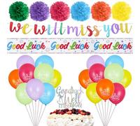 Chovbe Striscione con scritta "We Will Miss You", palloncini portafortuna, pompon di carta, topper per torte, decorazioni per feste di pensionamento, addio, partenza per colleghi