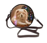 Chow Chow Cani Bianchi e Soffice Animali Domestici Cani Natale,Borsa a tracolla in pelle sintetica, borsa a tracolla rotonda - borsetta circolare da donna