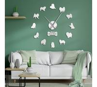 Chow Chow Dog Specchio Adesivi Home Decor Orologi da Parete di Grandi Dimensioni Razza di Cane Fai da Te Wall Art Orologio da Parete Gigante Senza Cornice Chow Owners Gift, Silver, 27inch