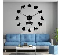 Chow Chow Dog Specchio Adesivi Home Decor Orologi da Parete di Grandi Dimensioni Razza di Cane Fai da Te Wall Art Orologio da Parete Gigante Senza Cornice Chow Owners Gift, Black, 47inch