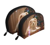 Chow Chow White Fluffy Cani Animali domestici Cani Natale, Borsa per trucco a conchiglia Portamonete da donna Borsa da toilette piccola Borsa per cosmetici 2 pezzi