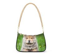 Chow Puppy Dog Grass Tote Borse da donna Borsa a tracolla con cerniera Hobo Borsa da sera con tracolla a catena