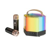 CHOYUE Mini microfono wireless e set di altoparlanti per karaoke con 2 microfoni RGB con luce colorata, microfono portatile, regali per feste di compleanno, desktop, esterno, portatile, doppio microfo