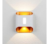 Chrasy Applique Murale LED Moderna Rotonda Alto e Basso in Alluminio Bianco | Impermeabile IP65, Luce Calda 3000 K, Dimensioni 20 x 16 x 6.5 cm, Alimentazione AC85-265V, Interno Dorato e Senza UV e IR
