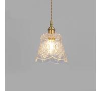 Chrasy E27 Lampada a Sospensione Vintage Paralume Vetro Classico Inciso, Piccola Lampada Sospesa Retrò Finitura Ottone per Cucina, Isola, Soggiorno, Camera da Letto, Caffè