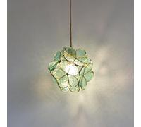 Chrasy Lampada a Sospensione a Petali in Ottone e Vetro Verde E27 | Attacco Standard per Bulbi Compatibili, Cavo Intrecciato Regolabile, Luce Diretta verso il Basso, Cucina Sala da Pranzo Bar
