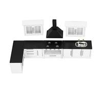 Chrees Armadietto da cucina per casa delle bambole in scala 1:12, moderno set di mobili in legno con porte, cassetti e finestre funzionanti, per la decorazione