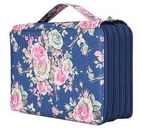 Chrees Astuccio portamatite, portapenne, organizer, con stampa rosa, cerniera multistrato, 252 scomparti, portatile, per la scuola, per adolescenti e ragazze, rosa con fondo blu, casual