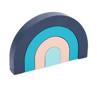 Chrees Blocchi impilabili in legno, giocattolo per l'apprendimento dei bambini, 4 pezzi, casette colorate chiare, puzzle a nido (blu oceano)