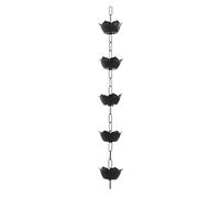 Chrees Catena antipioggia grande a forma di fiore, decorazione per grondaia, ricambio per esterni, alluminio nero, 5 fiori, conduce l'acqua piovana, effetto visivo incantevole