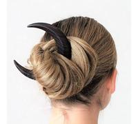 Chrees Forcina per capelli a forma di luna, in legno, elegante, intagliata a mano, strumento per lo styling, per capelli da medi a spessi, per uso quotidiano, donna, madre, in legno nero, grande (nero