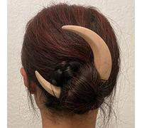 Chrees Forcina per capelli a forma di luna, in legno, elegante, intagliata a mano, strumento per lo styling, per capelli da medi a spessi, per uso quotidiano, donna, madre, legno nero, grande (colore