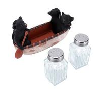Chrees Set di Bicchieri in Resina con Canoa per Orso e Saliera e Pepiera | Dispenser per Condimenti, Base in Resina, Contenitori in Vetro, Decorazioni Rustiche per Cabina, Coperchi con Tappo a Vite,