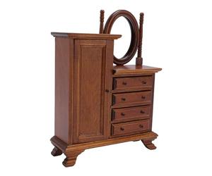 Chrees Toletta per Casa delle Bambole in Legno in Scala 1:12, vanità in Miniatura con Apribile a Specchio 4 Cassetti, per la Decorazione dei Mobili della Casa delle Bambole