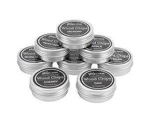 Chrees Trucioli di Legno per Affumicatura, 8 Gusti, Legno di Melo Naturale, Quercia, Ciliegia, Pesca, Pera, Tronchetti Misti per Cocktail, Whisky, Cibo, con Kit Affumicatore