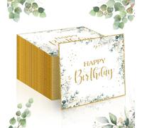 CHRI Confezione da 40 tovaglioli Compleanno Eucalipto, Tovaglioli Happy Birthday Decorazione da tavola Compleanno a 3 Strati Verde 33 x 33 cm Schön, Dass Du da Bist