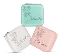 Chrifansi Scatola Gioielli Personalizzata Custode Viaggio in Pelle Piccola Regali di Compleanno per Donne Regali per Mamma da Figlia Regalo Festa della Mamma (Fiore di Nascit Nome 1)
