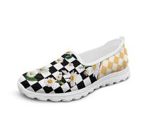 Chririnla Blossoms Mocassini da donna Slip On Fashion Checkerboard Sneakers Comfort Memory Foam Autunno Scarpe da lavoro ufficio, Margherita d'arte, 42 EU