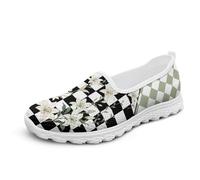 Chririnla Blossoms Mocassini da donna Slip On Fashion Checkerboard Sneakers Comfort Memory Foam Autunno Scarpe da lavoro ufficio, Ibisco retrò, 39 EU
