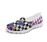 Chririnla Blossoms Mocassini da donna Slip On Fashion Checkerboard Sneakers Comfort Memory Foam Autunno Scarpe da lavoro ufficio, Scacchiera con fiori tropicali, 42 EU