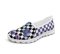 Chririnla Blossoms Mocassini da donna Slip On Fashion Checkerboard Sneakers Comfort Memory Foam Autunno Scarpe da lavoro ufficio, Scacchiera Fiore Viola, 36 EU