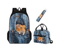 Chririnla Set 3 in 1 zaino per la scuola per bambini con doppia cerniera + portapranzo isolato + portachiavi, per asilo, primario, medio, porcellino d'India, Zaini Daypack
