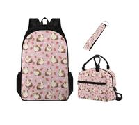 Chririnla Set 3 in 1 zaino per la scuola per bambini con doppia cerniera + portapranzo isolato + portachiavi, per asilo, primario, medio, Cavia e Fragola, Zaini Daypack