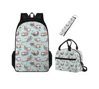 Chririnla Set 3 in 1 zaino per la scuola per bambini con doppia cerniera + portapranzo isolato + portachiavi, per asilo, primario, medio, Graziosa londra., Zaini Daypack