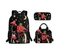 Chririnla Set di 3 zaini per la scuola per bambini dai 7 ai 10 anni, scatola termica per il pranzo e astuccio, grande capacità, Axolotls Fiore Rosa, Zaini Daypack