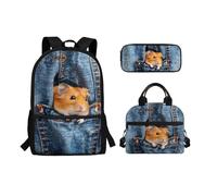 Chririnla Set di 3 zaini per la scuola per bambini dai 7 ai 10 anni, scatola termica per il pranzo e astuccio, grande capacità, Otter, Zaino daypack