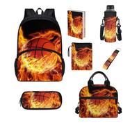 Chririnla Set di 7 zaini da scuola per bambini, zaino scolastico e portapranzo, astuccio, custodia per bottiglia d'acqua, custodia per libro, Pallone da basket, Zaino per bambini