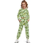 Chririnla Set di due pezzi per ragazze a maniche lunghe crop top e pantaloni con tasche per bambini tuta preppy tuta tuta set, Simpatica stampa cetriolo, 10-11 Years