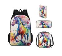 Chririnla Set di zaini per la scuola per ragazze dai 7 ai 10 anni, zaino grande con borsa per il pranzo e portapenne, copertina per libri, borsa per libri prescolari per rientro a scuola, Cavallo