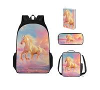 Chririnla Set di zaini per la scuola per ragazze dai 7 ai 10 anni, zaino grande con borsa per il pranzo e portapenne, copertina per libri, borsa per libri prescolari per rientro a scuola, Cavallo,