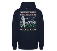 Chris Rea - Felpa con cappuccio e scritta "Driving Home for Christmas Golf | Ugly Christmas Natale", blu navy, XL