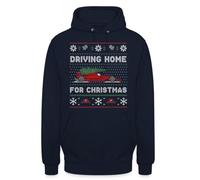 Chris Rea - Maglione con cappuccio e scritta "Driving Home for Christmas Ferrari", blu navy, XXL