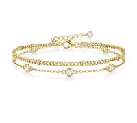 Chriscoco Bracciale Donna Argento 925 Regolabile Braccialetto Donna Placcato Oro 14K Blumen CZ Braccialetti a Catena Argento Gold Gioielli Regalo