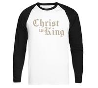 Christ Is King T-Shirt Baseball Bianca Eco-Friendly White Baseball T-Shirt Eco-Friendly Tee