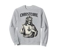 Christcore Skull Gesù Sacro Cuore Edgy Christian Metal Art Felpa