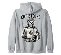 Christcore Skull Gesù Sacro Cuore Edgy Christian Metal Art Felpa con Cappuccio
