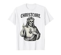 Christcore Skull Gesù Sacro Cuore Edgy Christian Metal Art Maglietta