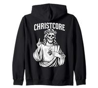 Christcore - Teschio di Gesù, Cuore Sacro, Design Cristiano in Metallo Felpa con Cappuccio