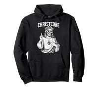 Christcore - Teschio di Gesù, Cuore Sacro, Design Cristiano in Metallo Felpa con Cappuccio